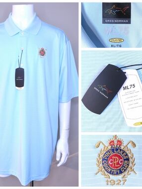GREG NORMAN Polo Shirt XL NEW With TAGS Blue WHITE STRIPES Crown CREST Mens NWT